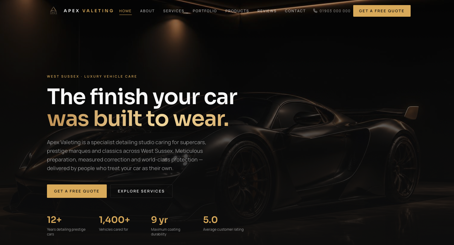 Apex Valeting concept website design